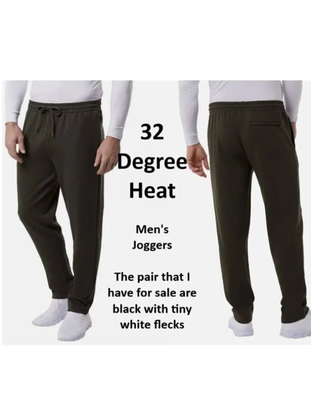 32 Degrees Het Performance Sweat Pants Black w/White flecks Men's Size XL